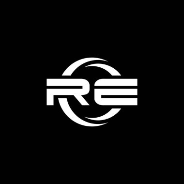 RE Monogram logo harfi basit şekil ve yuvarlak tasarım şablonu siyah arkaplan üzerinde izole