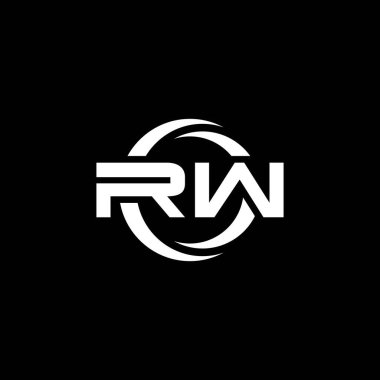 Siyah arkaplanda izole edilmiş RW Monogram logo harfi ve daire şeklinde yuvarlak tasarım şablonu