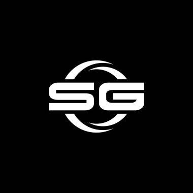 Siyah arkaplanda izole edilmiş SG Monogram logo harfi ve yuvarlak tasarım şablonu