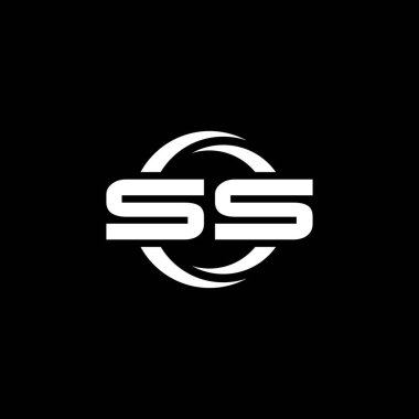 SS Monogram logo harfi basit şekil ve yuvarlak tasarım şablonu siyah arkaplan üzerinde izole