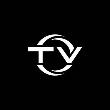 TV Monogram logo harfi basit şekil ve yuvarlak tasarım şablonu siyah arkaplan üzerinde izole
