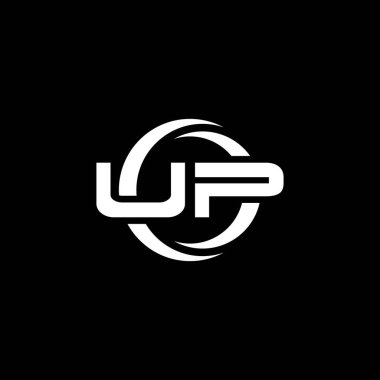 UP Monogram logo harfi basit şekil ve yuvarlak tasarım şablonu siyah arkaplan üzerinde izole