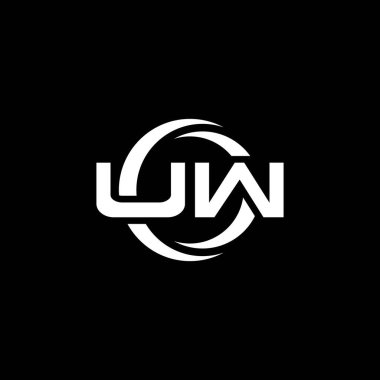 UW Monogram logo harfi basit şekil ve yuvarlak tasarım şablonu siyah arkaplanda izole