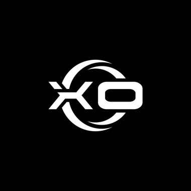 Siyah arkaplanda izole edilmiş yuvarlak tasarım şablonu ve basit şekli olan XO Monogram logo harfi