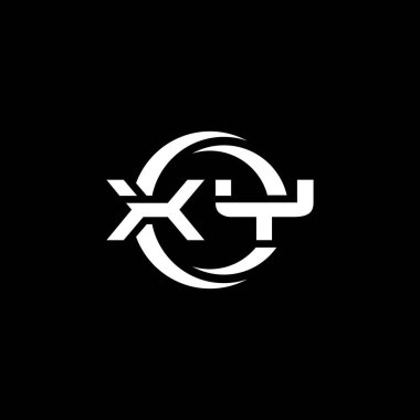 Siyah arkaplanda izole edilmiş XY Monogram logo harfi ve daire şeklinde yuvarlak tasarım şablonu