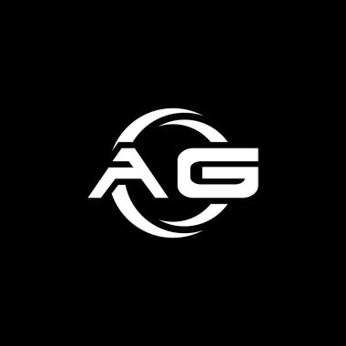 Siyah arkaplanda izole edilmiş AG Monogram logo harfi ve yuvarlak tasarım şablonu