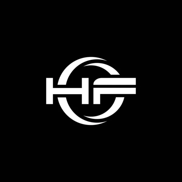黒の背景に隔離されたシンプルな形状と円丸みを帯びたデザインテンプレートとHfモノグラムロゴの手紙 — ストックベクタ