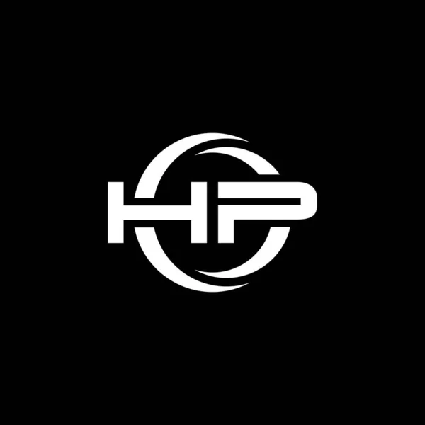 黒の背景に隔離されたシンプルな形状と円丸みを帯びたデザインテンプレートとHpモノグラムのロゴの手紙 — ストックベクタ