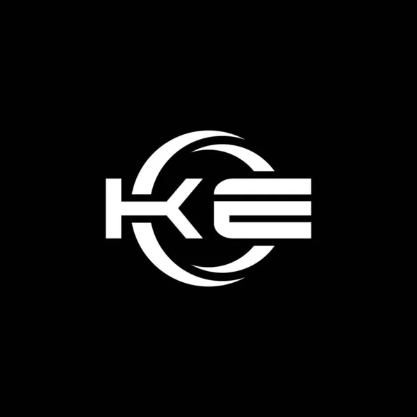 単純な形状と黒の背景に孤立円丸みを帯びたデザインテンプレートとKeモノグラムのロゴの手紙 — ストックベクタ