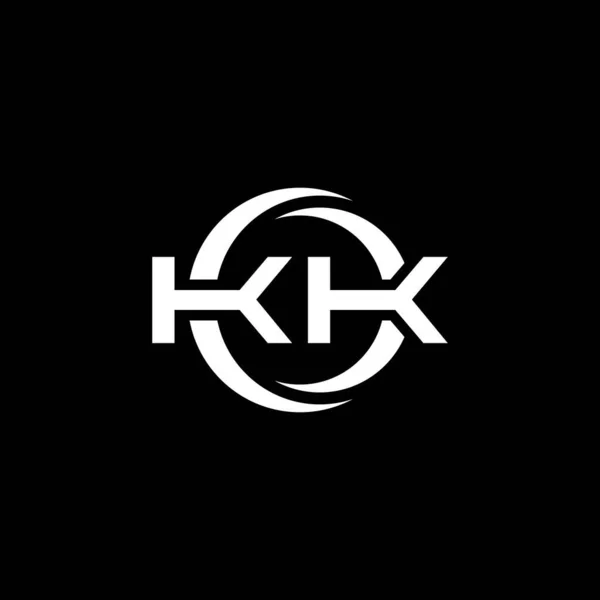 黒の背景に隔離されたシンプルな形状と円丸みを帯びたデザインテンプレートとKkモノグラムのロゴの手紙 — ストックベクタ