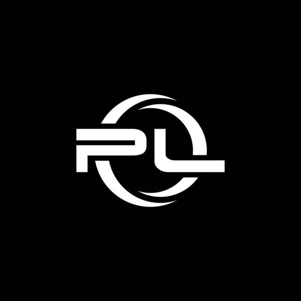 黒の背景に隔離されたシンプルな形状と円丸みを帯びたデザインテンプレートとPlモノグラムロゴの手紙 — ストックベクタ