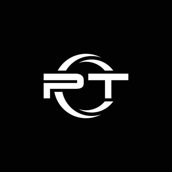 黒の背景に隔離されたシンプルな形状と円丸みを帯びたデザインテンプレートとPt Monogramのロゴの手紙 — ストックベクタ