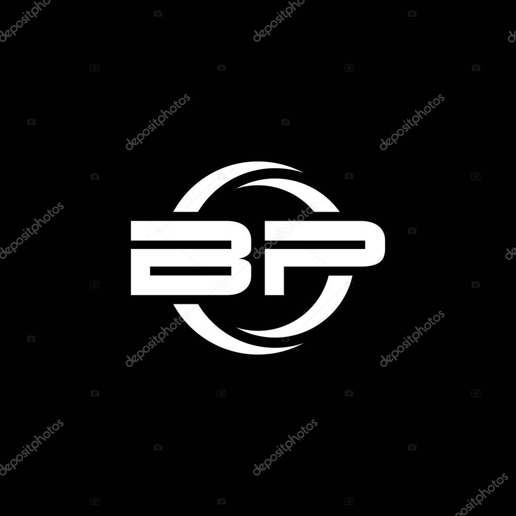 BP Monogram logo letter with simple shape and circle rounded design template isolated on black background