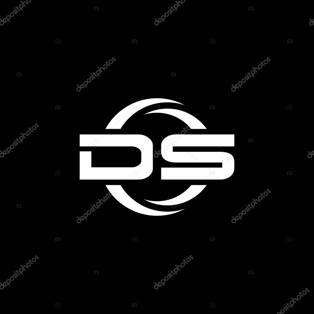 DS Monogram logo letter with simple shape and circle rounded design template isolated on black background