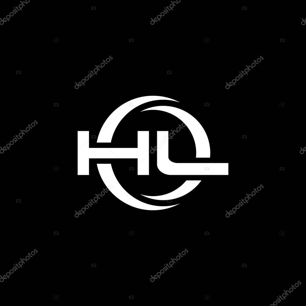 HL Monogram logo letter with simple shape and circle rounded design template isolated on black background