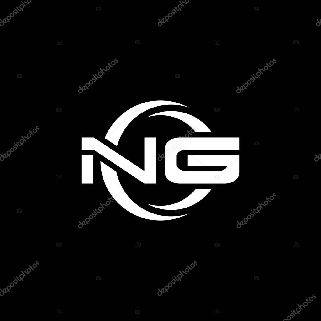 NG Monogram logo letter with simple shape and circle rounded design template isolated on black background