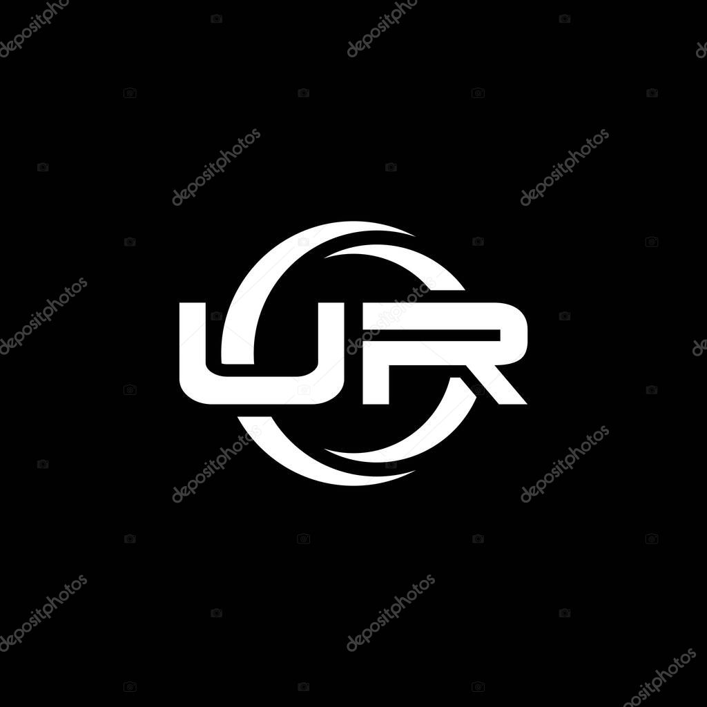UR Monogram logo letter with simple shape and circle rounded design template isolated on black background
