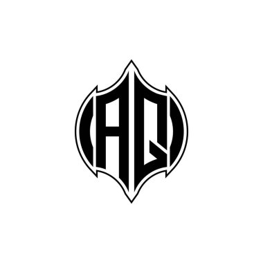 Gemoteric çizgisi olan AQ Monogram logo harfi izole arkaplanda yuvarlak biçim tasarımı, silinmiş harf monogramı