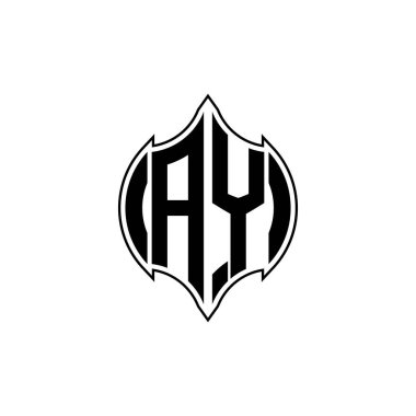 Gemoteric çizgili AY Monogram logo harfi izole arkaplanda yuvarlak biçim tasarımı, silinmiş harf monogramı