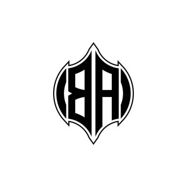 BA monogram logo harfi Gemoteric çizgisi izole arkaplanda yuvarlak biçim tasarımı, harf monogramı