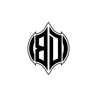 Gemoteric çizgili BD Monogram logo harfi izole arkaplanda yuvarlak biçim tasarımı, silinmiş harf monogramı
