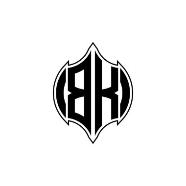 Gemoteric çizgisi olan BK Monogram logo harfi izole arkaplanda yuvarlak biçim tasarımı, silinmiş harf monogramı