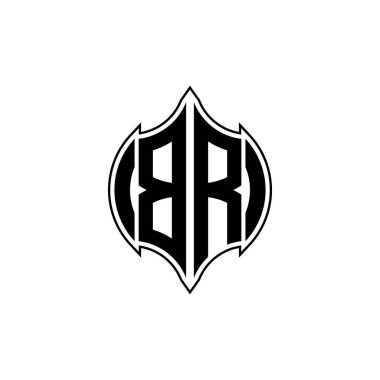 Gemoteric çizgili BR Monogram logo harfi izole arkaplanda yuvarlak biçim tasarımı, silinmiş harf monogramı