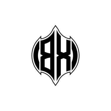 Gemoteric çizgisi olan BX Monogram logo harfi izole arkaplanda yuvarlak biçim tasarımı, silinmiş harf monogramı