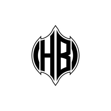 Gemoteric çizgili HB Monogram logo harfi izole arkaplanda yuvarlak biçim tasarımı, silinmiş harf monogramı