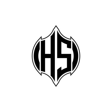 Gemoteric çizgili HS Monogram logo harfi izole arkaplanda yuvarlak biçim tasarımı, silinmiş harf monogramı