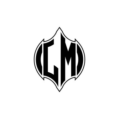 Gemoteric çizgili JM Monogram logo harfi izole arkaplanda yuvarlak biçim tasarımı, silinmiş harf monogramı