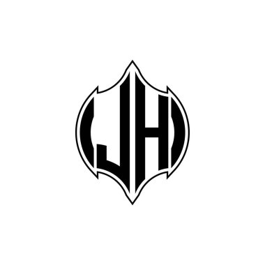 Gemoteric çizgisi olan LH Monogram logo harfi izole arkaplanda yuvarlak biçim tasarımı, silinmiş harf monogramı
