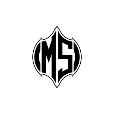 Gemoterik çizgili MS Monogram logo harfi izole arkaplanda yuvarlak biçim tasarımı, harf monogramı