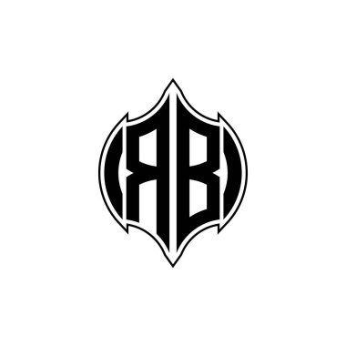 Gemoteric çizgili RB monogram logo harfi izole arkaplanda yuvarlak biçim tasarımı, silinmiş harf monogramı