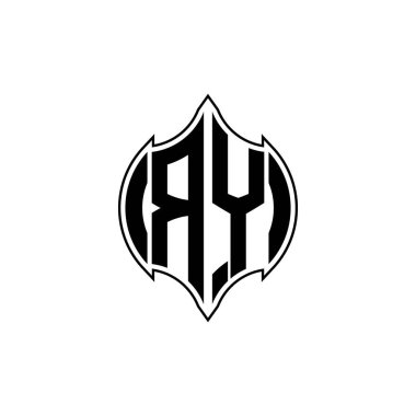 Gemoteric çizgili RY Monogram logo harfi izole arkaplanda yuvarlak şekil tasarımı, harf monogramı