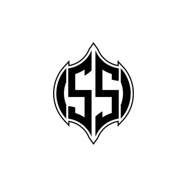 Gemoteric çizgili SS Monogram logo harfi izole arkaplanda yuvarlak biçim tasarımı, silinmiş harf monogramı