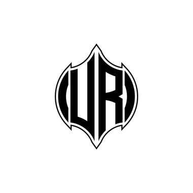 UR Monogram harfli Gemoteric hattı izole arkaplanda yuvarlak biçim tasarımı, silinmiş harf monogramı