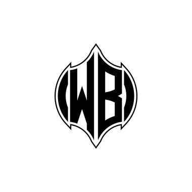 Gemoteric çizgili WB Monogram logo harfi izole arkaplanda yuvarlak biçim tasarımı, silinmiş harf monogramı