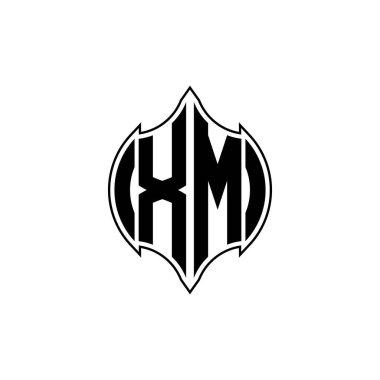 Gemoteric çizgisi olan XM Monogram logo harfi izole arkaplanda yuvarlak biçim tasarımı, harf monogramı