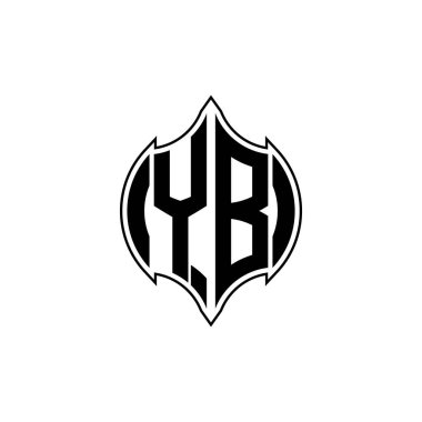Gemoteric çizgisi olan YB Monogram logo harfi izole arkaplanda yuvarlak biçim tasarımı, silinmiş harfli monogram