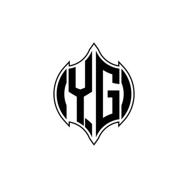Gemoteric çizgisi olan YG Monogram logo harfi izole arkaplanda yuvarlak biçim tasarımı, silinmiş harf monogramı