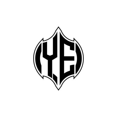 Gemoteric çizgisi olan YE Monogram logo harfi izole arkaplanda yuvarlak biçim tasarımı, silinmiş harf monogramı