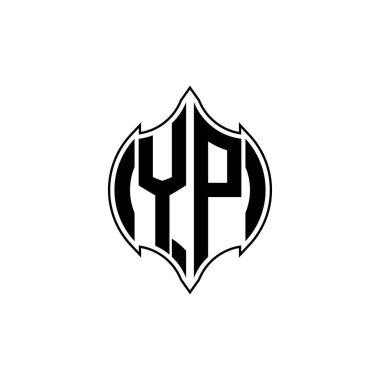 Gemoteric çizgili YP monogram logo harfi izole arkaplanda yuvarlak biçim tasarımı, silinmiş harf monogramı