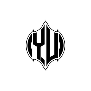 Gemoteric çizgisi olan YU Monogram logo harfi izole arkaplanda yuvarlak biçim tasarımı, silinmiş harfli monogram