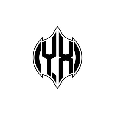 Gemoteric çizgili YX Monogram logo harfi izole arkaplanda yuvarlak biçim tasarımı, silinmiş harf monogramı