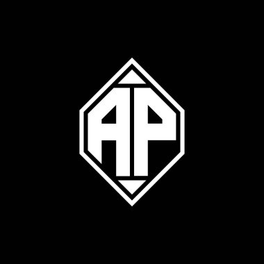 Gemoteric çizgili AP monogram logo harfi izole arkaplanda yuvarlak biçim tasarımı, silinmiş harf monogramı