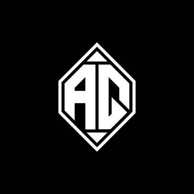 Gemoteric çizgisi olan AQ Monogram logo harfi izole arkaplanda yuvarlak biçim tasarımı, silinmiş harf monogramı