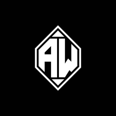 Gemoteric çizgili AW Monogram logo harfi izole arkaplanda yuvarlak biçim tasarımı, silinmiş harf monogramı