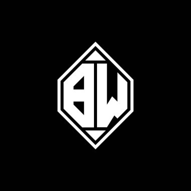 Gemoteric çizgili BW Monogram logo harfi izole arkaplanda yuvarlak biçim tasarımı, silinmiş harf monogramı