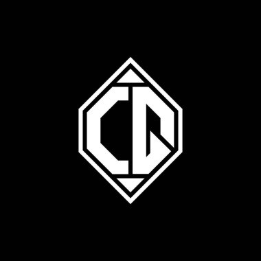 Gemoteric çizgili CQ Monogram logo harfi izole arkaplanda yuvarlak biçim tasarımı, silinmiş harf monogramı